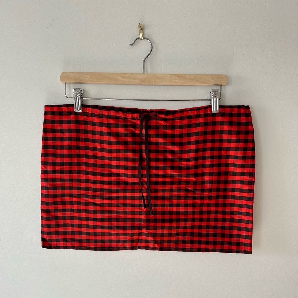 COA red and black gingham silk mini skirt with drawstring size XS